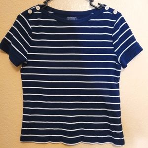 American Living Women Navy/White Strips T Shirt Size M